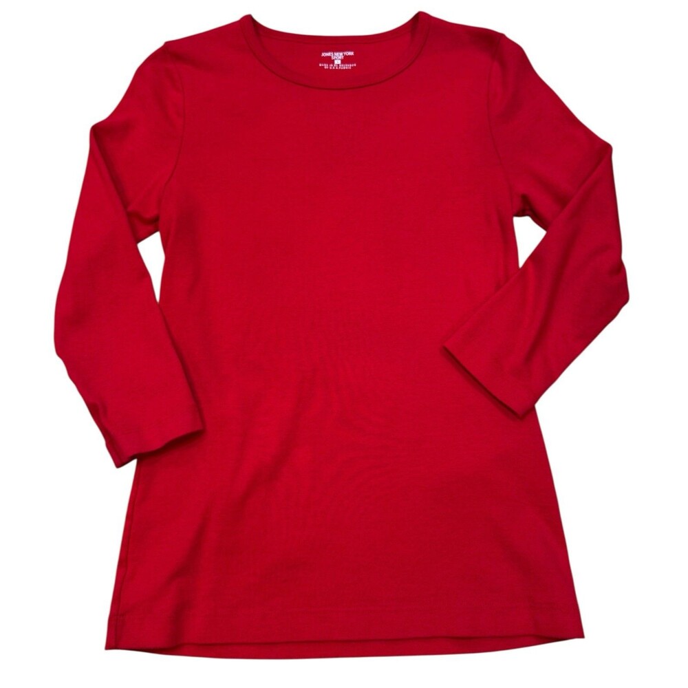 Jones New York Sport Women’s 3/4 Sleeve Shirt Size S Solid Red Tee